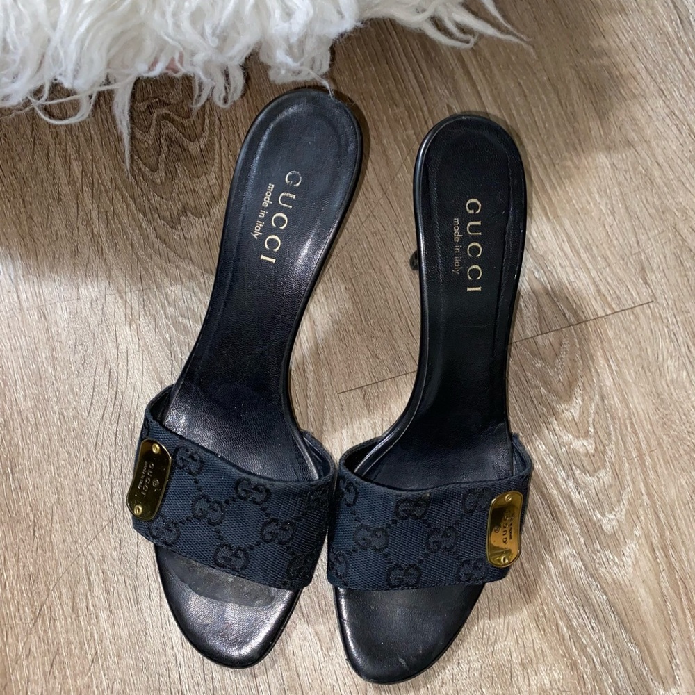 Gucci Black Mules with Signature GG Logo